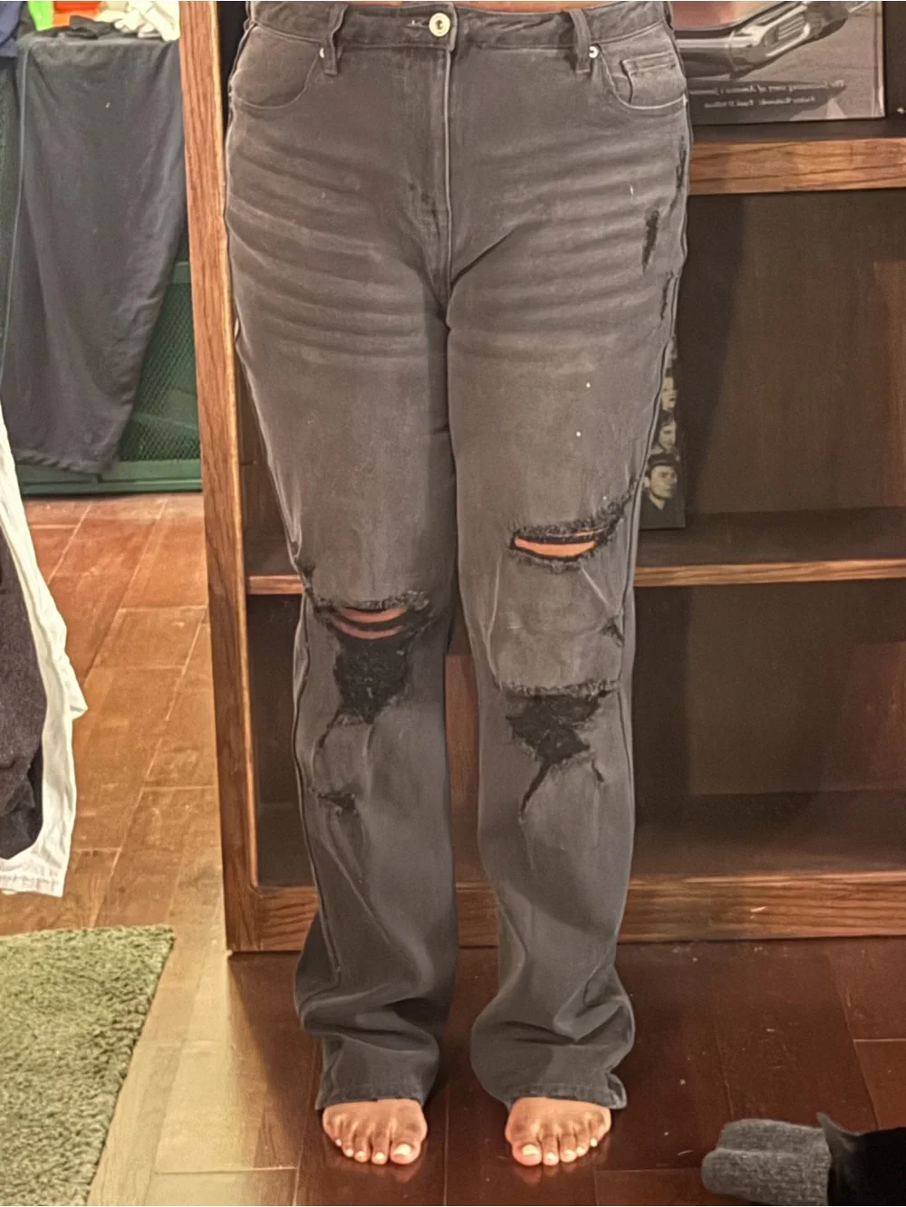 Fashion Nova Black Distressed Straight Leg Jeans